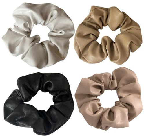 DOITOOL Haargummis Für Damen 4er-pack Pferdeschwanzhalter Aus Pu-leder Elastisches Haargummi-set Modisches Haar-accessoire Für Mädchen
