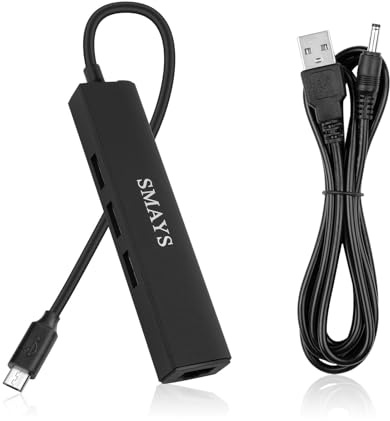 Ethernet Adapter - Micro USB OTG Hub with Power Cable Black