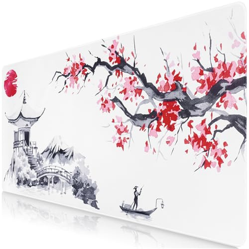Sevenpers Mousepad,XXXL Japanische Gaming Mauspad 120x60cm | Überdimensionales rutschfeste Gummimatten Tuschemalerei-Muster Mauspad für Tisch,Desktop-Computer,PC