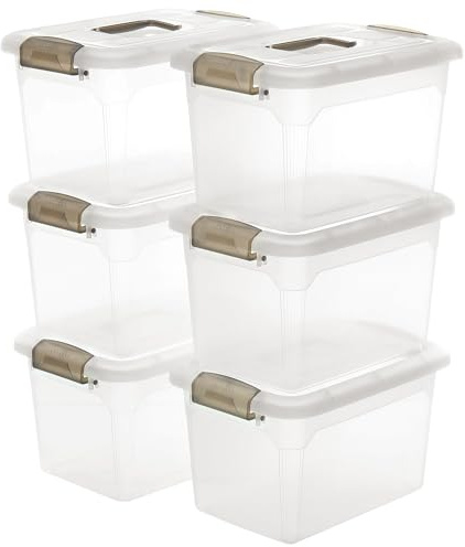 Citylife 6 Packs 8L Storage Boxes with Lids Clear Plastic Box with Handle Stackable Storage Boxes, 31.5 * 22.5 * 19.5cm