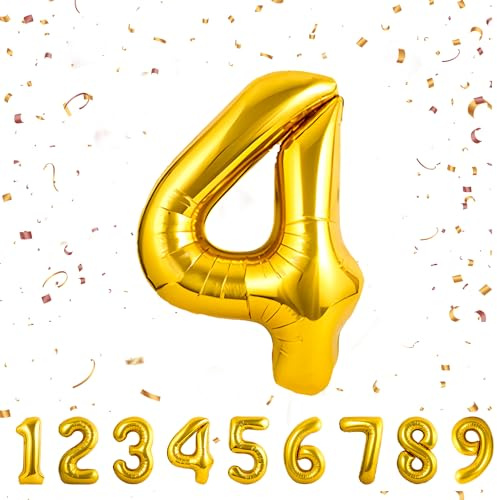Födelsedagsballonger 4 år-40 tum-gulddekorationer 4-årig pojke och flicka födelsedag - uppblåsbar folieballong guld 4 år..