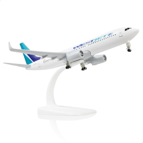 QIYUMOKE 1/300 737 Modèle Avion métal Support Convient pour West Jet 20 cm | Convient pour Boeing 737, modèle avion métal de collection adulte, cadeau passionnés aviation, décoration bureau