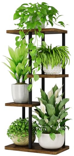 Bamworld Porta Piante da Interno ed Esterno per Balcone – Fioriera Verticale in Metallo e Legno con 4 Ripiani – Disponibile in Marrone – Portavasi Decorativo – Scaffale Piante – Arredo Giardino