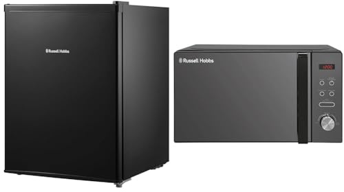 Russell Hobbs RHTTF67B 66 Litre Reversible Doors Table Top Mini Fridge, Black & RHM2076B 20 Litre 800 W Black Digital Solo Microwave with 5 Power Levels
