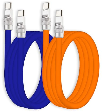chubbycable Couple Chubby 2 Pack 240W USB C Cable Extra Thick Silicone Fast Charging Cable Compatible with iPhone 17-15 Series iPad Galaxy Series, Dark Blue+Orange, Type-C to Type-C, 6.6FT