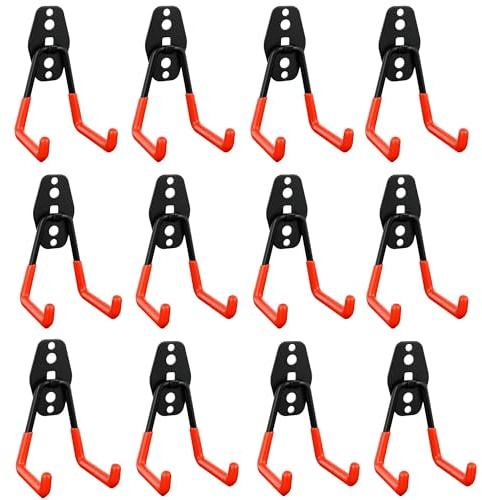 TMY 12er Set Garagenhaken Wandhaken zum Schrauben bis 20 kg, Orange | Wand Haken zum Anschrauben, Gummiert, Schwerlast, Wandhalterung Gartengeräte, Werkzeug Halterung, Garage und Werkstatt