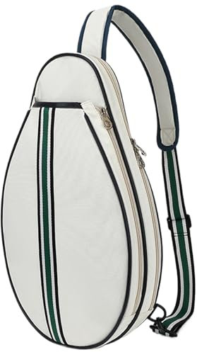 Badminton -Tasche, 12x3x19 Tennis -Crossbody -Tasche, Schultertasche für Männer Frauen wasserresistentes Schlingenbeutel für Tennisschläger, Pickleball -Paddel, Badminton Racquet, Beige White