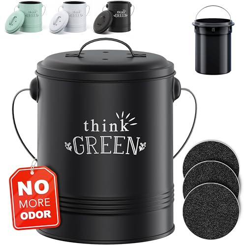 Barnyard Designs 1.2 Gallon Kitchen Counter Compost Bin with Lid (Black) | Countertop Composter with Smell-Absorbing Filters and Removable Inner Bucket; Food Waste Pail for Easy Cleaning