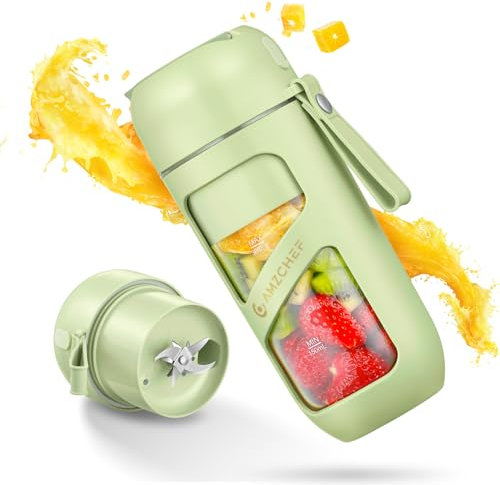 AMZCHEF Portable Blender Smoothie Maker, Vacuum Mini Blenders for Smoothies, 380ml Tritan Portable Smoothie Blender Bottle for Travel, Gym Kitchen Office, 10 Blades USB Rechargeable, Creamy Green