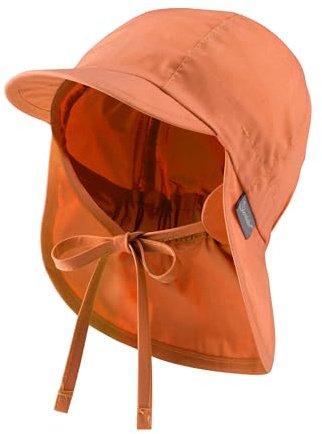 Sterntaler Schirmmütze Nacken Basic - Unisex Baby- und Kinder Mütze mit Nackenschutz, Ohrenklappen und Bindeband - UV-Schutz 50+ Hut aus Popeline (Bio) - Sommer Kopfbedeckung - rost, Größe 47
