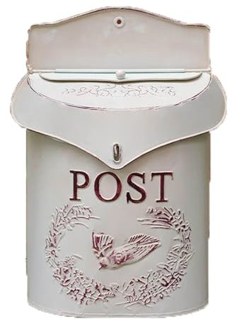 Cassette Postali Decorative da Parete in Metallo Anticato, Cassetta Della Posta, Colori Bellissimo Motivo, Arredamento con Fascino Nostalgico(White)