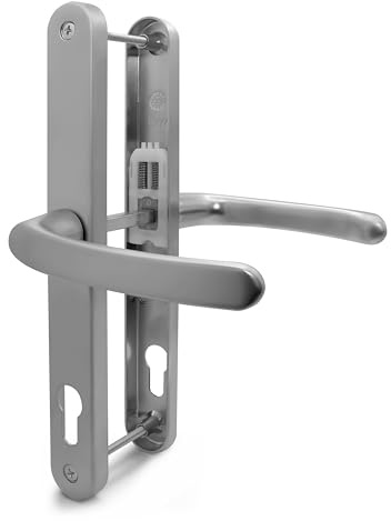 TSS Silver UPVC Door Handle Pair, 92mm PZ, Sprung, Lever Lever, 240mm Screw to Screw, Backplate 270mm x 32mm - Replacement PVC Door Handle