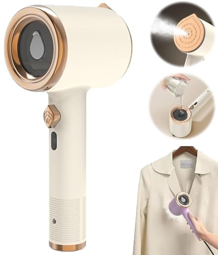 Emboadlie Steamer, Tragbare Mini-Bügelmaschine, 2024 Neues Mini Reisebügeleisen, Reise Dampfbügeleisen, Schnelles Aufheizen Kleider Dampfer, Nass- und Trocken-Bügeleisen Dampf für Haus, Reisen (Beige)