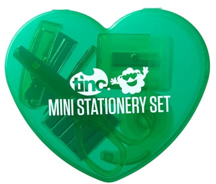 Tinc - Kit de Papeterie Mini Cœur - Ensemble avec Mini Agrafeuse Dévidoir de Ruban Adhésif Ciseaux et Taille-crayon - Fournitures de Bureau Compactes pour École et Maison - Vert