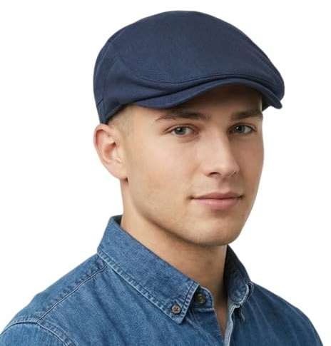 HIQIU Schiebermütze Herren Flatcap Baskenmütze Newsboy Cap Schirmmütze, Einstellbare Golf Gatsby Cabbie Barett Kappe (DE/NL/SE/PL, Alphanumerisch, Einheitsgröße, M, Blau)