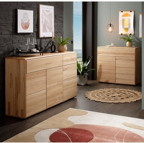 Lomadox Wohnzimmermöbel Set 2-teilig Kommode Massivholz geölt Sideboard Schrank Wohnzimmerschrank modern in Kernbuche