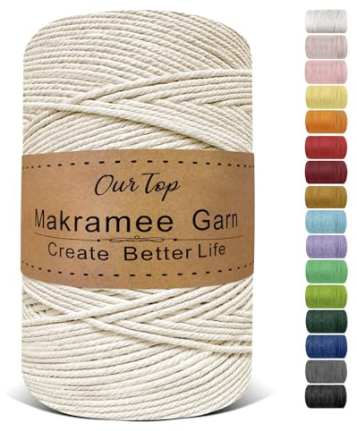 OurTop Corde Macramé 3mm x 500m, Fil Macramé Macrame Corde pour Bricolage, Artisanat, Tapisserie, Décoration Boho(Beige)