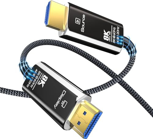 DGHUMEN 8K 4K HDMI Glasfaserkabel 20M, 48Gbps Optiches HDMI 2.1 Kabel High Speed Nylon Geflochtenes, 8K@60Hz 4k@120/144Hz HDR eARC 3D Dolby HDCP 2.2 für PS5, Xbox Series X, PC, TV