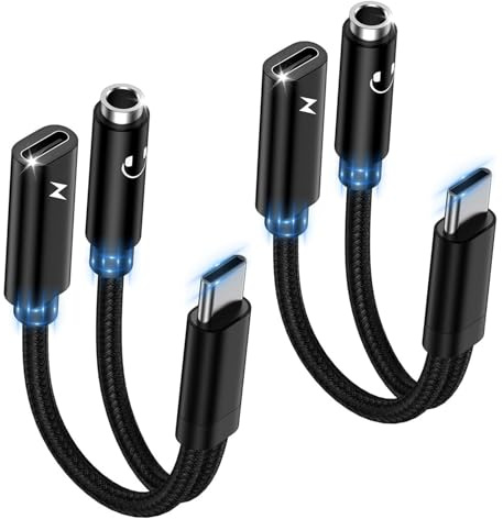2-in-1 USB C Kopfhörer Adapter und Laden,USB C auf 3,5mm Aux Adapter | 2Pack PD Schnellladung Type C auf 3.5mm Klinke Adapter für Samsung S24 S23 S22 A54 A55 A53 A34 A23 A33 A14,iPhone15/16