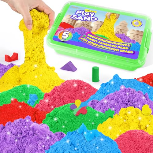 AtMini Wonder Sand Rainbow Mix Set de 5 kg de arena de juego con 6 colores, caja de arena para niños con tapa para niños de 3, 4, 5, 6, 7+ años (verde esmeralda)