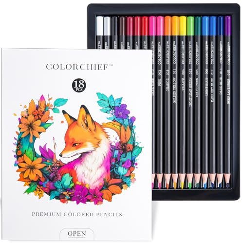 COLORCHIEF 18 crayons de couleur à base d’huile pour livres de coloriage adultes – Set crayons dessin & esquisse, mines tendres professionnelle, fournitures d’art pour ados et adultes