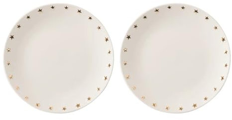 MYOLIO Ceramic Dinner Plate, Round White Porcelain Star Salad Dessert Plate Security High Temperature Resistance Lunch Appetizer Plate, 2 Pieces(8 inch)