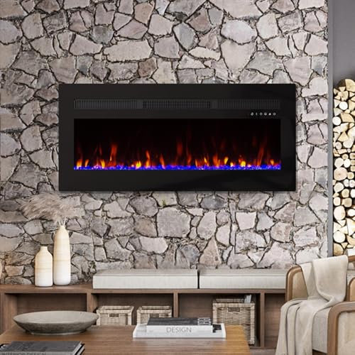 Panana Electric Fireplace, 16 Colors Flame, Recessed Wall Mounted, Touch Screen & Remote Control, Crystal & Log Set, 5 Brightness & Speed Setting, 2000W (60inch/153cm)