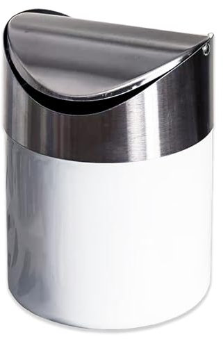 Tischmülleimer mit Deckel, Mini Edelstahl Tischabfalleimer, Papierkorb Desktop, 1,2L Schwingdeckeleimer Kosmetikeimer , Edelstahl Tischabfalleimer Tischmülleimer für Zuhause Büro Waschtisch (Weiß )