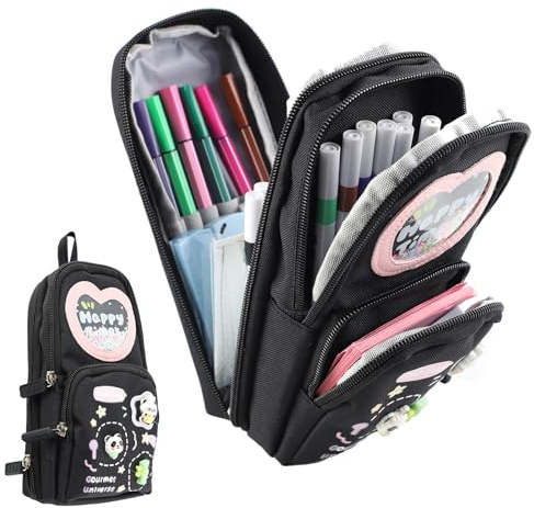 Gsrhzd Mäppchen, Federmappe, Große Kapazität Schlamppermäppchen, Unisex Mäppchen Aesthetic, Niedlich Federpenal, Federmäppchen Erwachsene, für Schule Büro Mädchen Damen Student, Schwarz