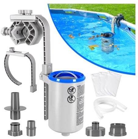 Sinbyuer Aufstellbarer Pool-Skimmer mit 3 Skimmersocken, höhenverstellbarer Oberflächen-Skimmer zur Wandmontage, strapazierfähiger, schwimmender Pool-Skimmer – automatische Abtastung von Blättern und