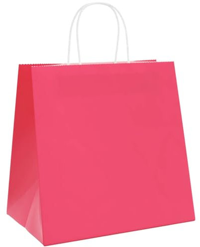 vidaXL Papiertragetaschen 50 Stk., Papiertüten mit Henkeln, Kraftpapiertüten, Geschenktüten für Einkaufen Hochzeiten Verpackungen Partys Geburtstag Weihnachten, Rosa 26x17x25cm