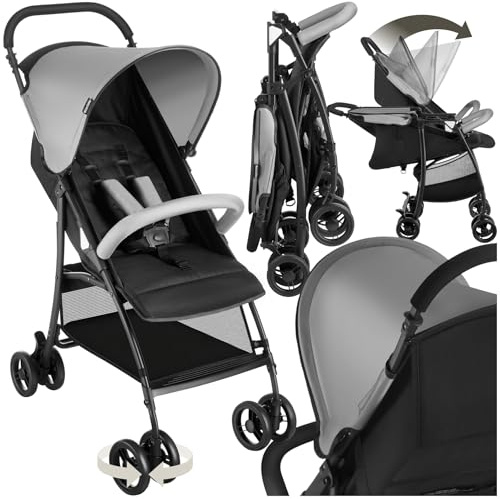 tectake® Passeggino Pieghevole per Bambini da 0 a 3 Anni, Passeggino Leggero con Cintura a 5 Punti Regolabile, Freno a Pedale, Tettuccio Parasole, Ruote Girevoli, Freno a Pedale – Nero
