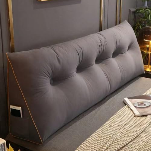 Almohada triangular de lectura con forma de cuña, cojín grande para sofá, cabecero, respaldo, cervical y lumbar, 140 cm, color gris oscuro, comodidad y estilo.