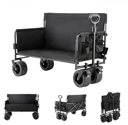 Heavy Duty Collapsible Festival Trolley with Wheels, Black | 200kg Max Load Capacity, Compact Foldable Build, Suitable For Camping, Garden & Grocery Trips