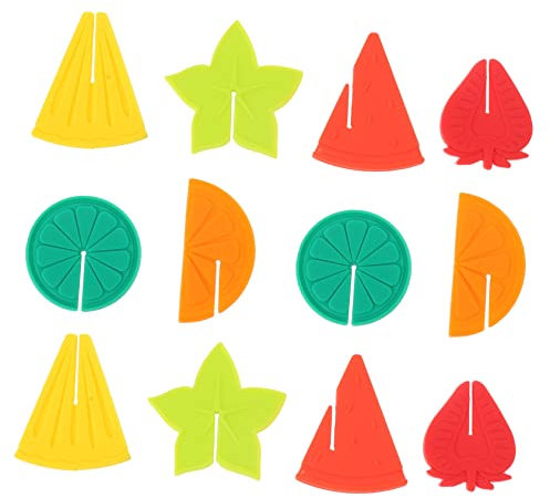 TIDTALEO Marcadores Para Copas De Vino Tinto De Silicona Alimentaria Forma De Fruta, Colores Variados, Reutilizables y Antideslizantes, Ideales Para Fiestas y Eventos, Set De 12 Unidades