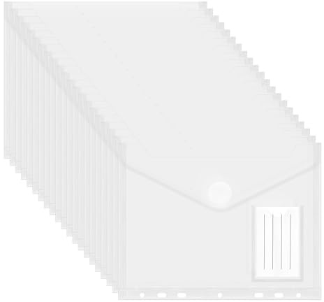 20 Stück Dokumententasche A5, 23x18cm Umschlagmappen zum Abheften Dokumentenmappe Sichttaschen mit Klettverschluss und Etikettentasche, Sammelmappen Wasserdicht für Dokument Organisieren (7 Löcher)