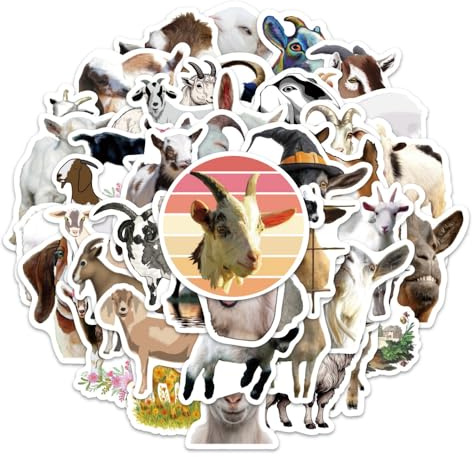 50PCS Goat Stickers for Guitar,Notebook,Scrapbook,Helmet,Laptop,Bike,Water Bottle,Luggage,Phone,Bumper,Cute Animal Waterproof Vinyl Sticker,Adults Teens Decal,Cartoon Aesthetic Graffiti Decals