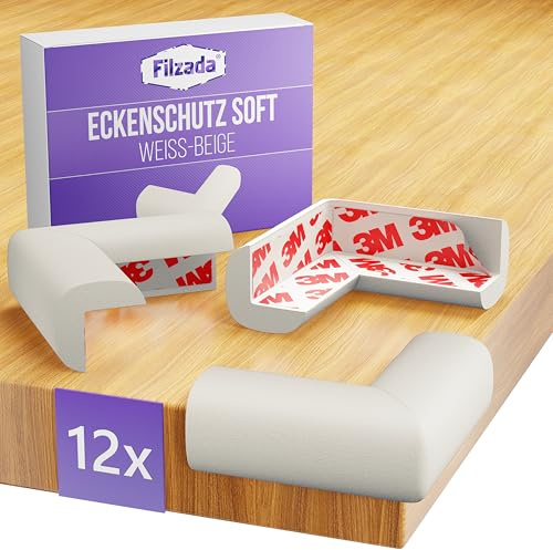 Filzada® 12x Tisch Kantenschutz Baby Schaumstoff Weiß/Beige Selbstklebend | Tischkantenschutz Ecken Soft, Corner Protection - stoßdämpfender Schutz - extra starke Haftkraft - Tisch Eckenschutz Baby