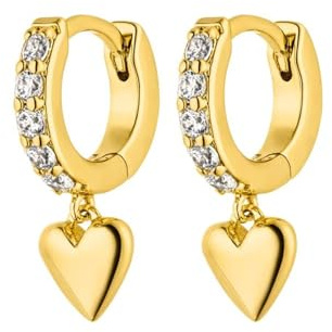 PAUL VALENTINE - Damen Ohrringe 925 Silber - Vergoldet/Golden - mit Zirkonia Stein - Herz Ohrhänger - PV-E0007