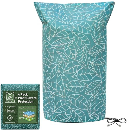 Lot de 4 Housse Hivernage 150x230 CM | Vert Sac de Protection pour Plantes Exterieur Contre Le Froid et Le Gel | Avec Cordon de Serrage et Zipper Voile d'hivernage | Pour Arbres, Plantes et Arbustes