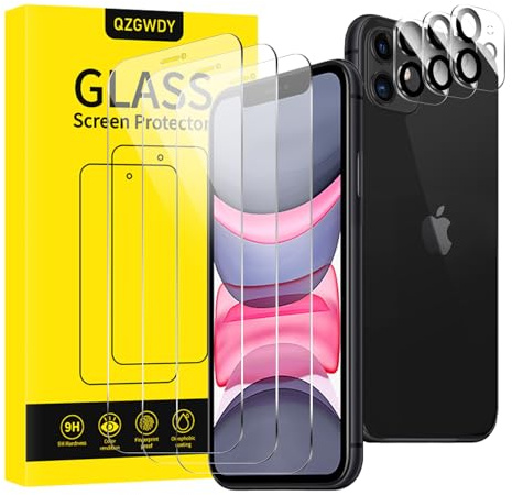QZGWDY Für iPhone 11 für Schutzfolie 3 Stück und 3 Stück Kameraschutzfolien, HD Schutzglas Folie Displayschutzfolie Hartglasfolie Gehärtete Glas Displayschutz 9H Härte, Bläschenfrei, UltraHaltbare
