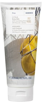 KORRES CITRUS Bodymilk mit pflegendem Mandelöl, mit frischem Zitronen-Bergamotte Duft, für 24h Pflege+Geschmeidigkeit, vegan, silikon- und parabenfrei, 200 ml