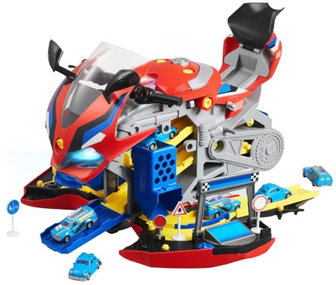 VEVOR Giocattolo Motore per Moto, Giochi Meccanici 25 Pezzi con Parti Rimovibili, Luci e Suoni, Simulazione di Guida e Corsa in Pista, Set Officina Meccanica per Bambini, Colore Rosso
