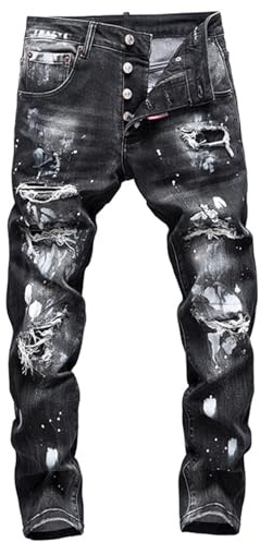 Jeans Ajustados para Hombre, Rasgados, Ajustados, A La Moda, para Motociclista, Elásticos, Pantalones De Mezclilla Tipo Cargo,Black a,30