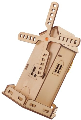Beaupretty Solar Powered DIY Assembly Kit Wooden Windmill for Educational Science Craft with Safe Wood Materials Enhances Observation and Thinking Skills No Batteries Required Birthday