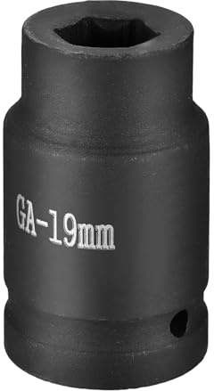 sourcing map 6 Point Impact Socket 1 Drive 19mm Metric Socket CR-V Steel Spindle Axle Hex Sockets for Machine Shaft Nuts Bolts Repair, Black