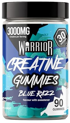 Warrior Creatine Gummies for Men & Women Vegan & Sugar-Free 30 Day Supply Post Workout Chewable Creatine Monohydrate Supplement for Muscle Strength Performance - Blue Razz