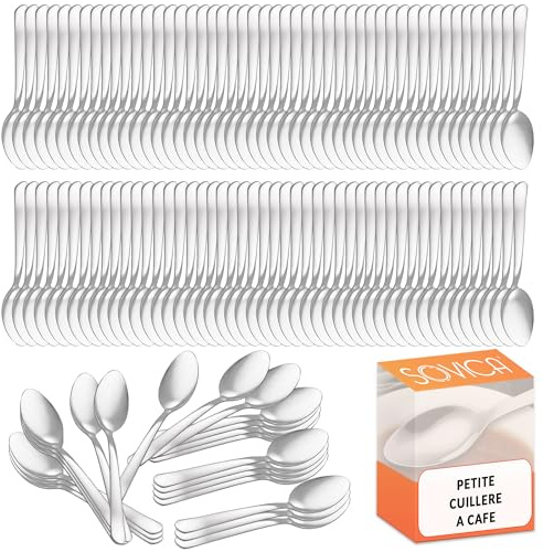 Cuillere a cafe en acier inoxydable 11 cm – Résistantes et élégantes pour remuer espresso et desserts – Idéales pour amateurs de café, familles et restaurants (120 pieces)