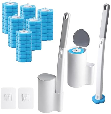 2Pcs Disposable Toilet Brush with 48 Cleaner Refills,Toilet Cleaning Brush | Toilet Brush Disposable with Wall Mounted Holder, for Toilet Bowl, Bathroom, Sink Bathtub, Showers, Drain Wash Basin Urinal