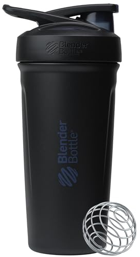 BlenderBottle Sport Shaker Cup Insulated Stainless Steel Water Bottle with Wire Whisk, 24-Ounce, Black